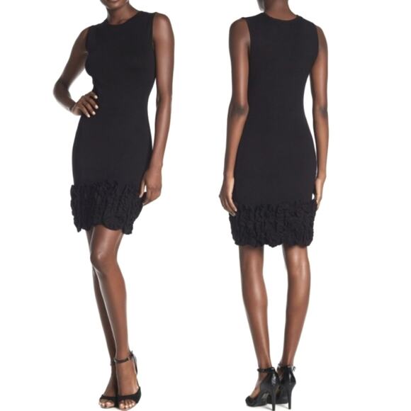 Maroon Tight Knit Bodycon Sweater Dress Holiday Ruffled Hem Women's Large - Picture 2 of 9